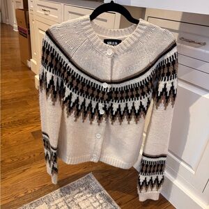 SER.O.YA Cream Cardigan with Brown and Black Fair Isle Yoke- Small